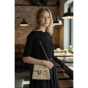 Vtg CAREY ADINA NYC Python Snakeskin Chain Crossbody Bag Tan 80s Retro Turn Lock